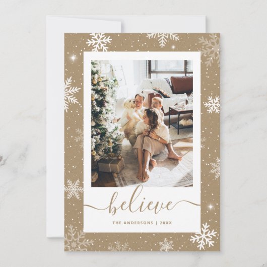 Kraft Paper Snowflake Foto Geloven Feestdagenkaart (Voorkant)