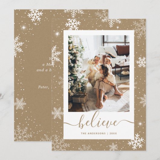 Kraft Paper Snowflake Foto Geloven Feestdagenkaart (Voorkant / Achterkant)