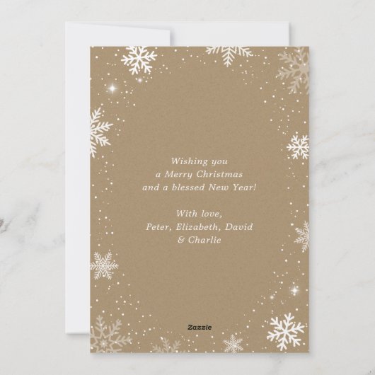 Kraft Paper Snowflake Foto Geloven Feestdagenkaart (Achterkant)