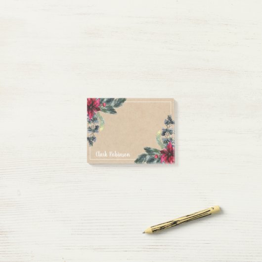 Kraft Paper Spruce Red Poinsettia Post-it® Notes (Op bureau)