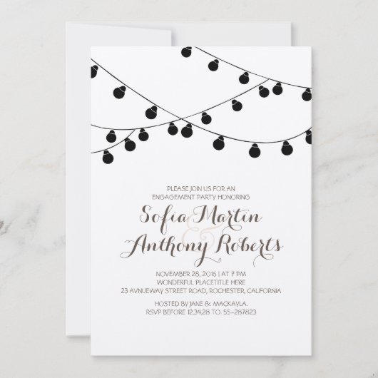 Kraft Paper String Lights Modern Engagement Party Kaart (Voorkant)