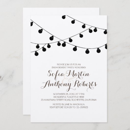 Kraft Paper String Lights Modern Engagement Party Kaart (Voorkant / Achterkant)