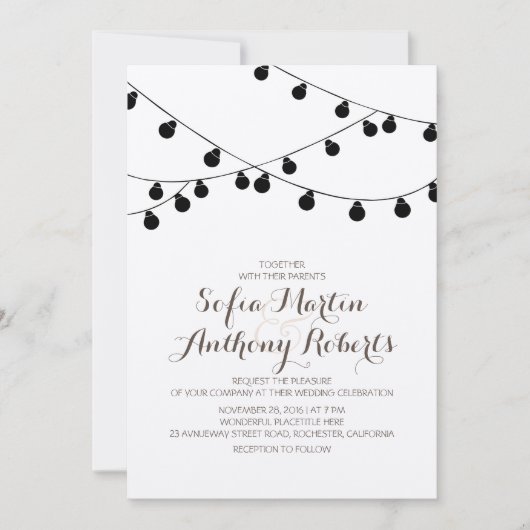 Kraft Paper String Lights Moderne bruiloft uitnodi Kaart (Voorkant)