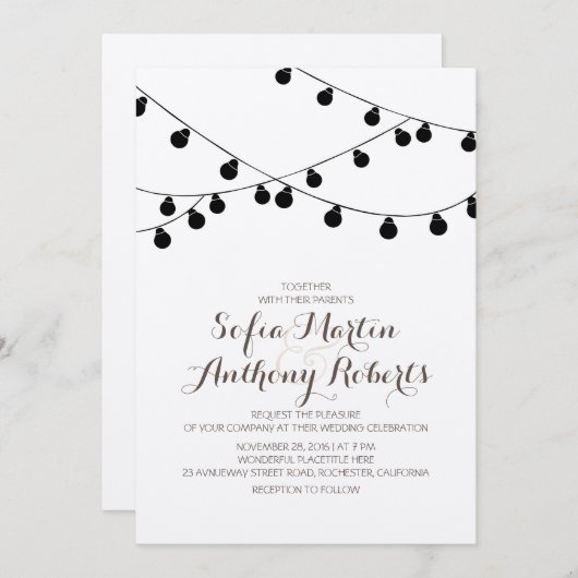 Kraft Paper String Lights Moderne bruiloft uitnodi Kaart (Voorkant / Achterkant)