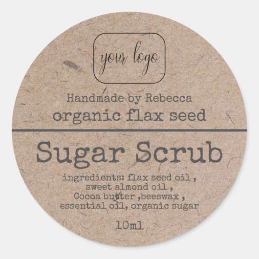 Kraft Paper Sugar Scrub Voeg je Logo toe Ronde Sticker (Voorkant)