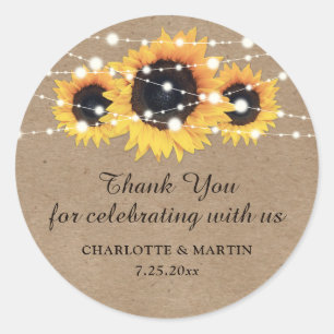 Kraft Paper Sunflower Weddenschap Hartelijk dank S Ronde Sticker