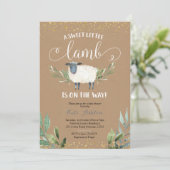 Kraft Paper Sweet Little Lamb Greenery Baby shower Kaart (Staand voorkant)