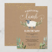 Kraft Paper Sweet Little Lamb Greenery Baby shower Kaart (Voorkant / Achterkant)