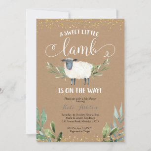 Kraft Paper Sweet Little Lamb Greenery Baby shower Kaart