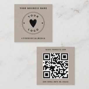 Kraft paper Voeg je Logo QR Code sociale media toe Vierkante Visitekaartje