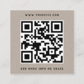 Kraft paper Voeg je Logo QR Code sociale media toe Vierkante Visitekaartje (Achterkant)