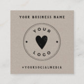 Kraft paper Voeg je Logo QR Code sociale media toe Vierkante Visitekaartje (Voorkant)