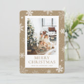 Kraft Paper Vrolijk Kerstfeest Sneeuwvlok Sneeuwfo Feestdagenkaart (Staand voorkant)