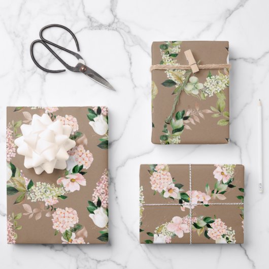 Kraft Paper Waterverf Blush Pink Greenery Wreaten (Voorkant)