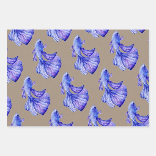 Kraft Paper Waterverf Crown Tail Betta Fish (Voorkant 3)