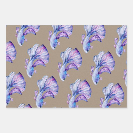 Kraft Paper Waterverf Crown Tail Betta Fish (Voorkant 2)