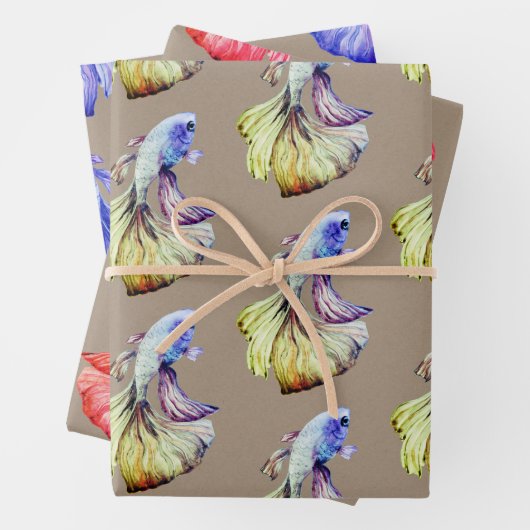 Kraft Paper Waterverf Crown Tail Betta Fish 2 (In situ)