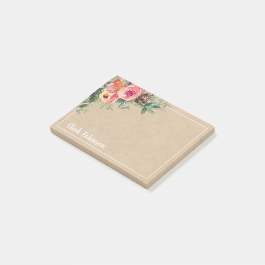 Kraft Paper Waterverf Flowers Pinecone Post-it® Notes (Schuin)