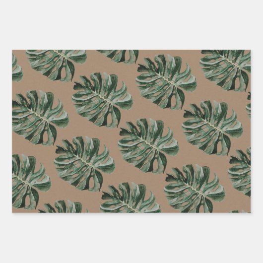 Kraft Paper Waterverf Tropische Hibiscus Monstera (Voorkant 3)