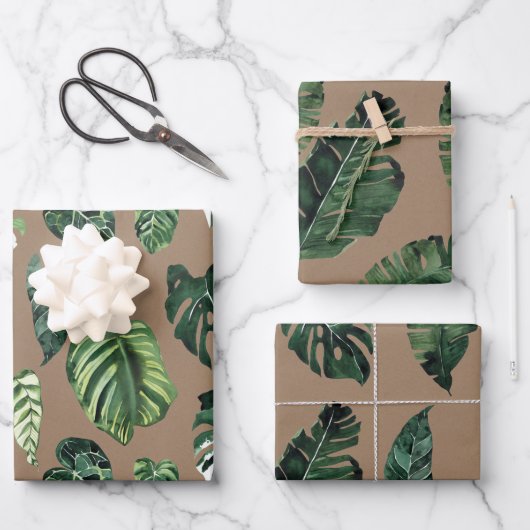 Kraft Paper Waterverf Tropische Palm Leaf Greenery (Voorkant)