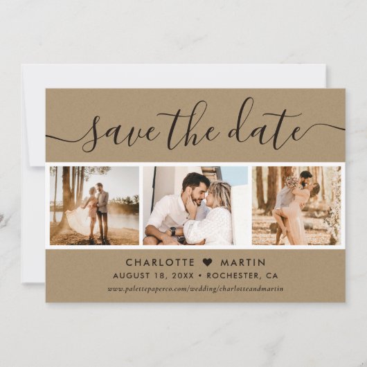 Kraft Paper Wedding 4 foto Save The Date (Voorkant)