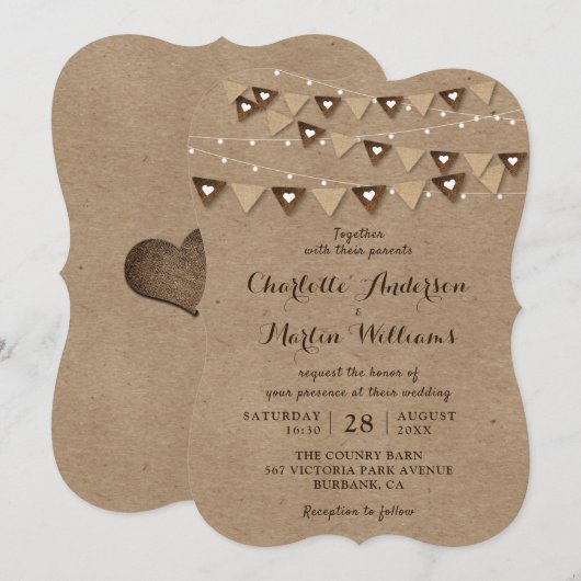 Kraft Paper Wedding Kaart (Voorkant / Achterkant)