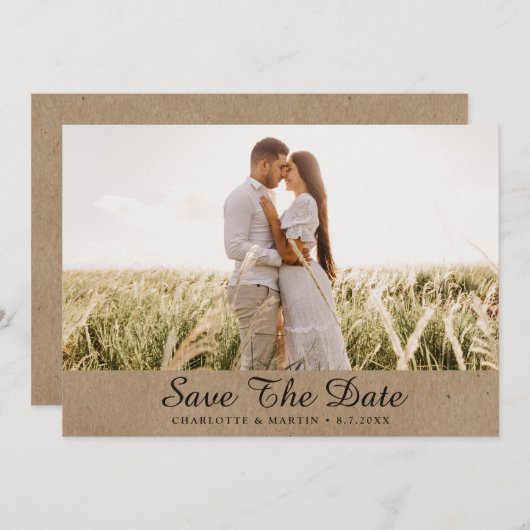 Kraft Paper Wedding Photo Save the Date Cards (Voorkant / Achterkant)