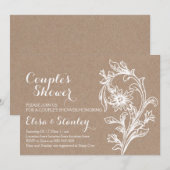 Kraft paper white floral bruiloft onder douche kaart (Voorkant / Achterkant)