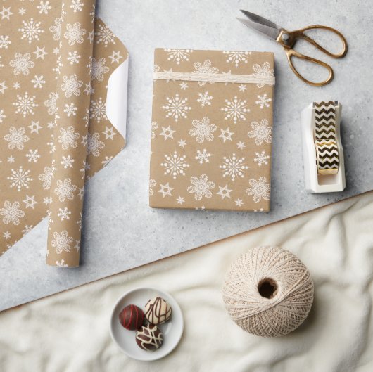 Kraft Paper White Snowflakes Pattern ID589 Cadeaupapier (Crafts)