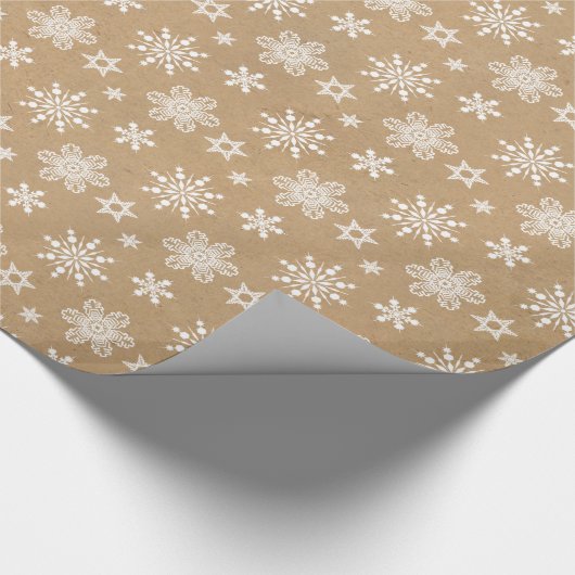 Kraft Paper White Snowflakes Pattern ID589 Cadeaupapier (Hoek)