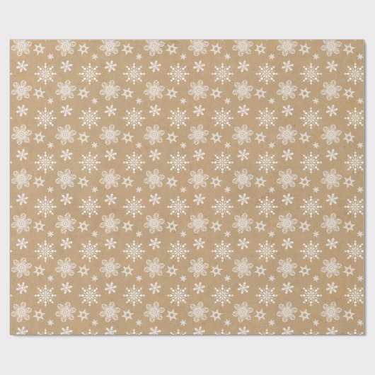 Kraft Paper White Snowflakes Pattern ID589 Cadeaupapier (Vlak)