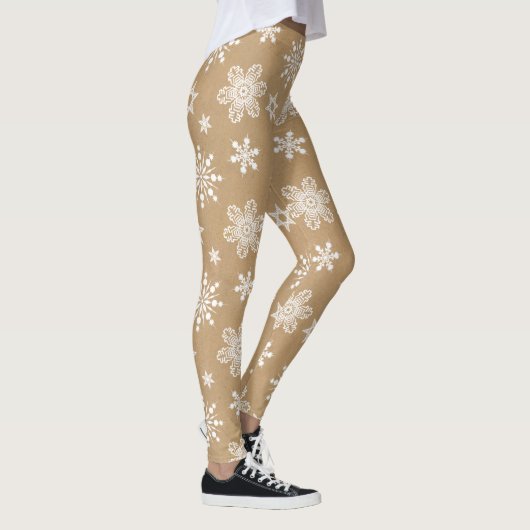 Kraft Paper White Snowflakes Pattern ID589 Leggings (Rechts)