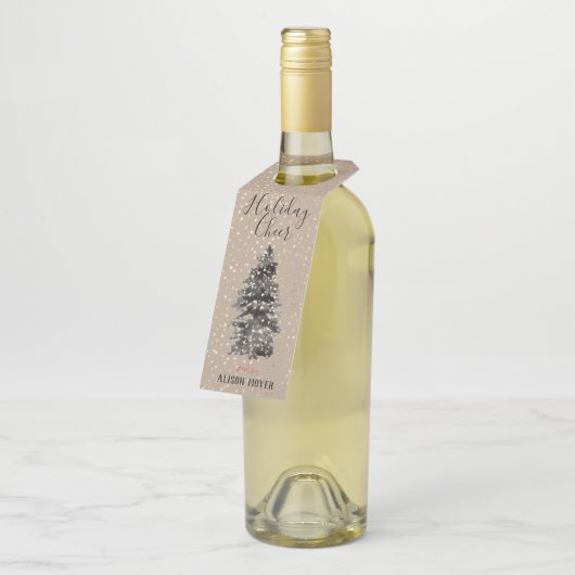 Kraft Paper Woodland Tree Gold Snow Elegant Flessenhanger (Schuin)