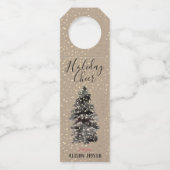 Kraft Paper Woodland Tree Gold Snow Elegant Flessenhanger (Achterkant)