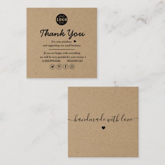 Kraft papier aangepaste Logo dank u voor uw bedrij Vierkante Visitekaartje (Voorkant / Achterkant)