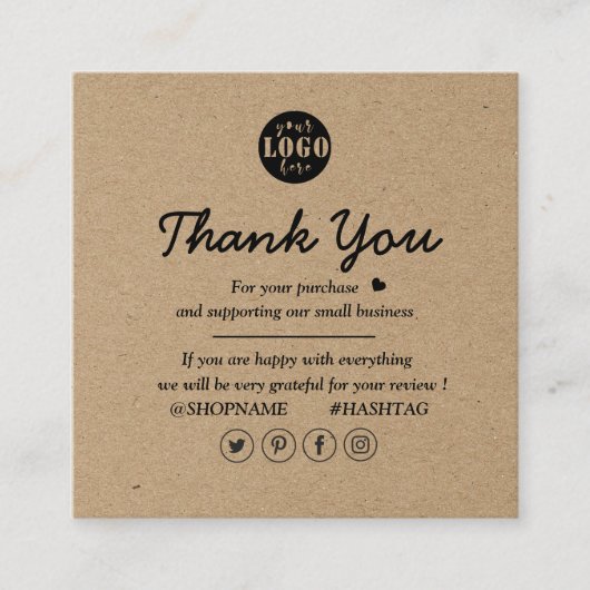 Kraft papier aangepaste Logo dank u voor uw bedrij Vierkante Visitekaartje (Voorkant)