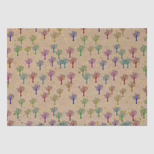Kraft Papier Bomen Gouden Sterren Weefselpapier (Voorkant)