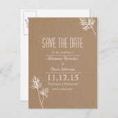 Kraft Papier Bruin en Witte Bladeren Save The Date Aankondigingskaart (Voorkant / Achterkant)