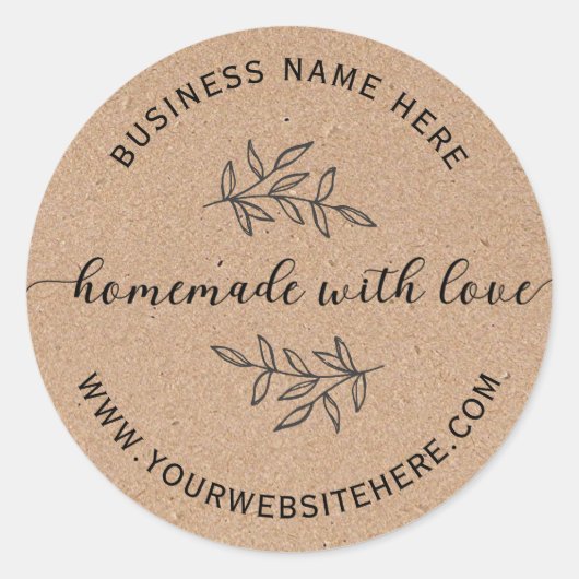 Kraft papier eenvoudig zelfgemaakt met liefde ronde sticker (Voorkant)