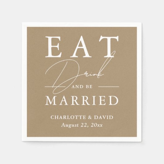 Kraft papier eet Drink en getrouwd bruiloft Servet (Voorkant)