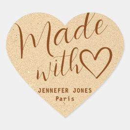 Kraft papier gemaakt met liefde hart kalligrafie B Sticker