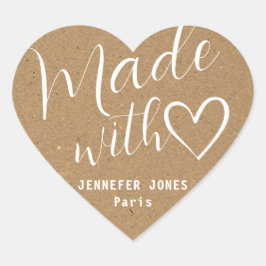 Kraft papier gemaakt met liefde hart kalligrafie b sticker
