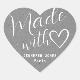 Kraft papier gemaakt met liefde hart kalligrafie g hart sticker