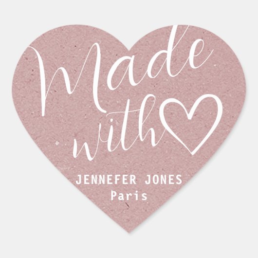 Kraft papier gemaakt met liefde hart kalligrafie L Hart Sticker (Voorkant)