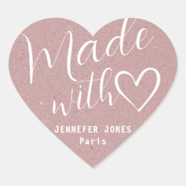 Kraft papier gemaakt met liefde hart kalligrafie L Sticker