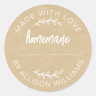 Kraft Papier Gemaakt Met Liefde Thuisgemaakt Voeds Ronde Sticker