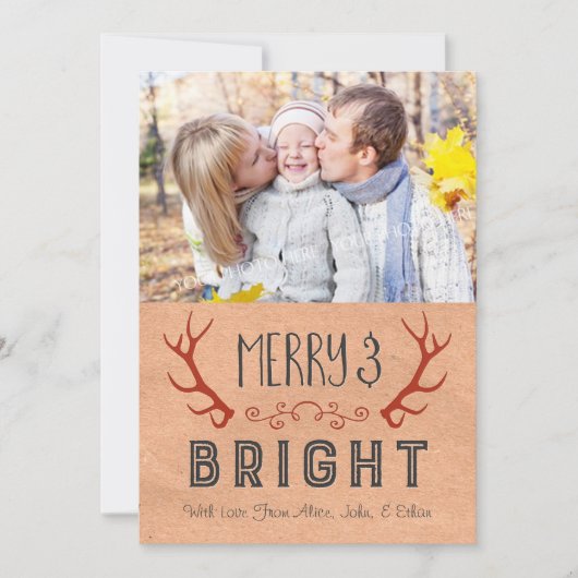 Kraft Papier Herten Antlers Vintage Kerst Kaarten (Voorkant)