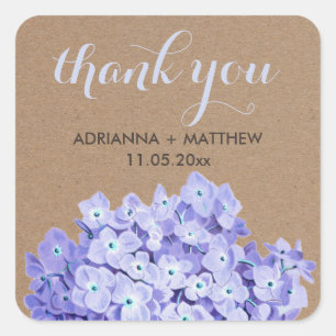 Kraft papier Hydrangeas Bloemen Dank u bruiloft Vierkante Sticker