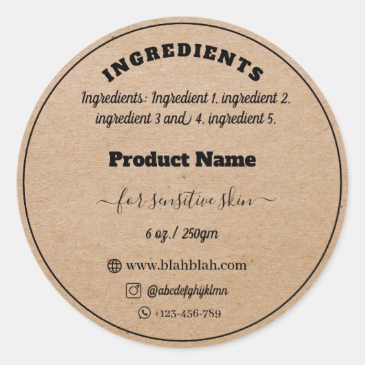 Kraft papier ingrediënt handgemaakte zeep Label (Voorkant)