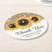 Kraft Papier Kant String Lights Zonnebloem Bruilof Ronde Kartonnen Onderzetter (Gebogen)